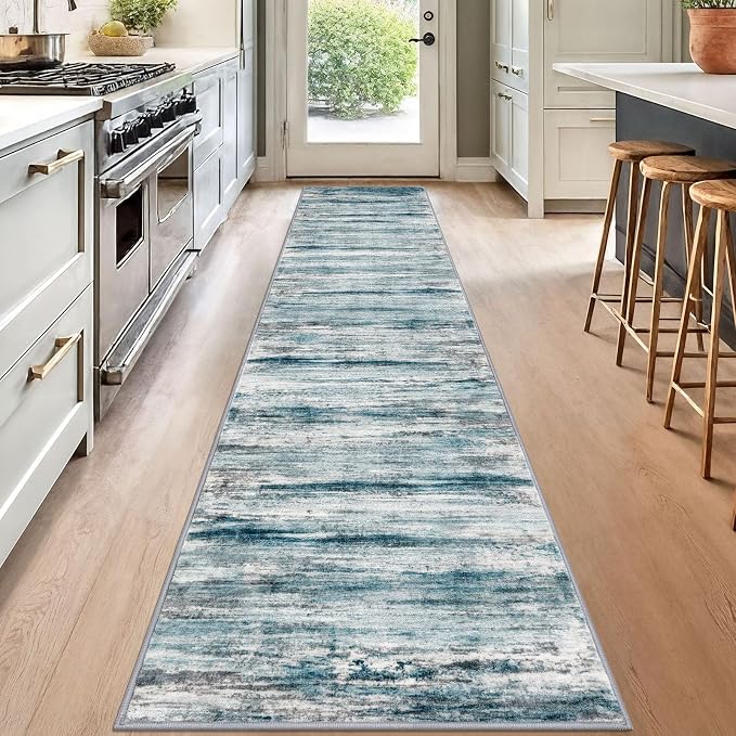 KOZYFLY Modern Abstract Hallway Runner, 2x12 Washable Rug Runner Non-Slip Soft - Image 3