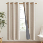 NICETOWN Cream 100% Blackout Linen Curtains 72 inch Long Burg - Image 2