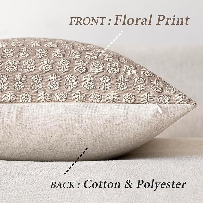 Foindtower Set of 2 Decorative Neutral Floral Print Throw Pillow Covers Vintage - Image 2
