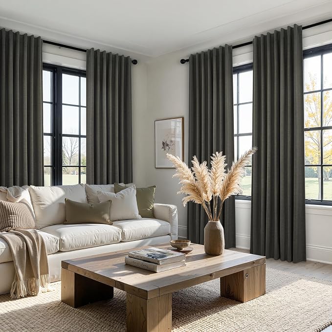 Topfinel 100% Blackout Linen Textured Curtains 84 inches Long Charcoal Gray - Image 3