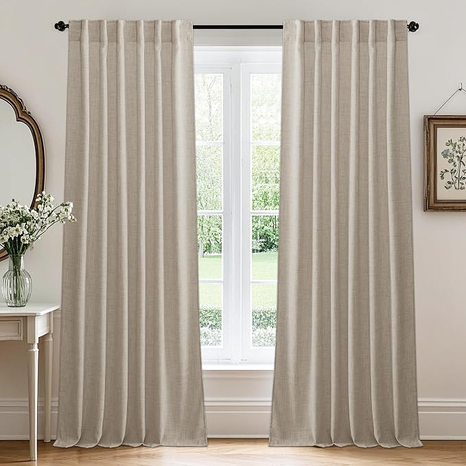 RYB HOME Natural Beige Linen Sheer Curtains 102 inches Long by RYBHOME