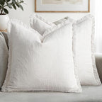 MIULEE Decorative Throw Pillow Covers Neutral Linen Fringe Throw Pillows Euro by MIULEE