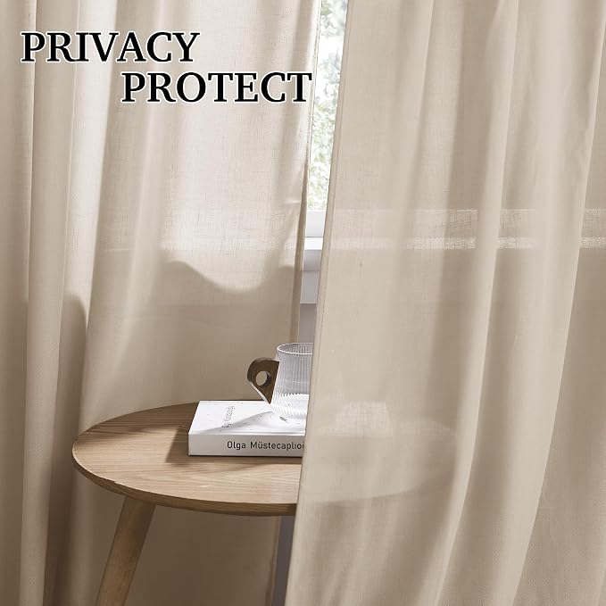 RYB HOME Guaze Burlap Curtains 95 inches Long, Large Window Treatment Back Tab - Image 3