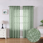 Lecloud Leia 72 Inch Sheer Curtains Sage Green Panels Set of 2, Double Rod by Lecloud
