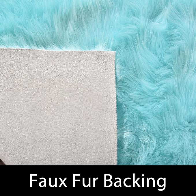 Latepis Blue Runner 2x5 Faux Sheepskin Rug Washable Fur Rug Living Room Carpet - Image 3