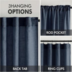 MIULEE Navy Blue Linen Curtains 90 Inch Length 2 Panels - Image 3