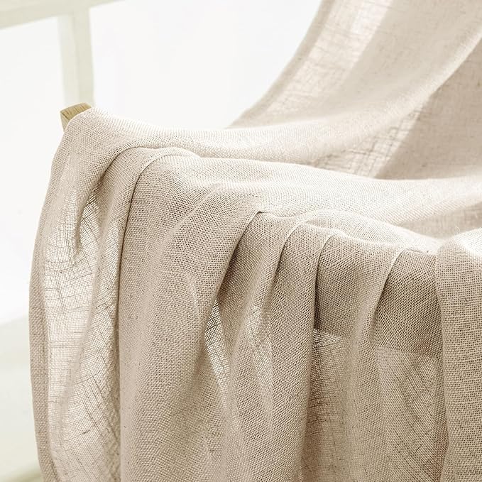 MIULEE Light Taupe Linen Curtains 108 Inches Long 2 Panels - Image 6