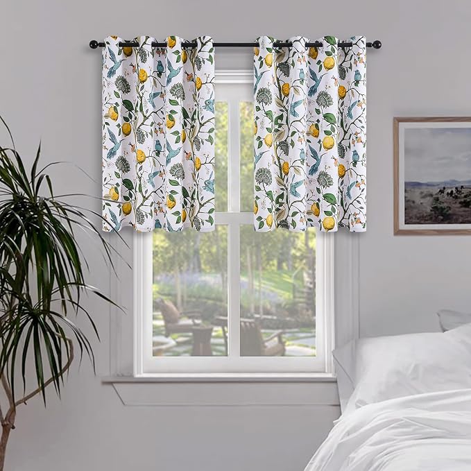 Topfinel White Blackout Tiers 36 Inch Length Curtains Classical Watercolor by Topfinel