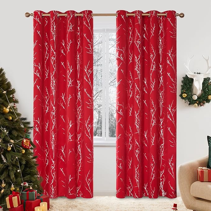 Deconovo Christmas Red Curtains, Soundproof Curtain, 52 x 108 Inch Long by Deconovo