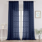 Chyhomenyc Extra Long Navy Blue Sheer Curtains 108 Inch Length 2 Panels Set by Chyhomenyc