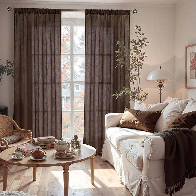BGment Brown Linen Curtains 84 Inch Length 2 Panels - Image 2