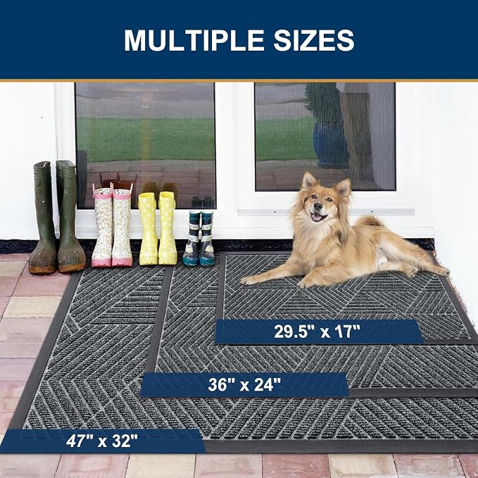 Smiry Front Door Mat Outside Entrance, Heavy Duty Sturdy Natural Rubber Doormat - Image 2