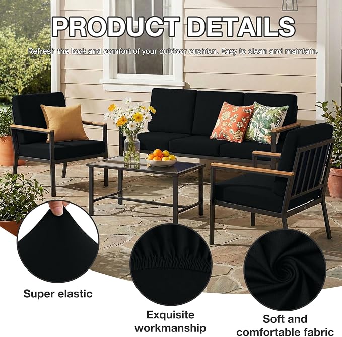 hyha 8Pcs Patio Cushion Covers, Stretch Outdoor Couch Cushion Covers Replacement - Image 3