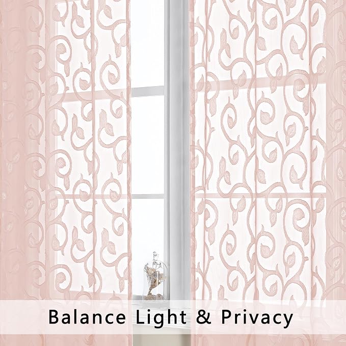OWENIE Furman Sheer Curtains 54 Inch Length 2 Panels Set, Airy Jacquard Clip - Image 3