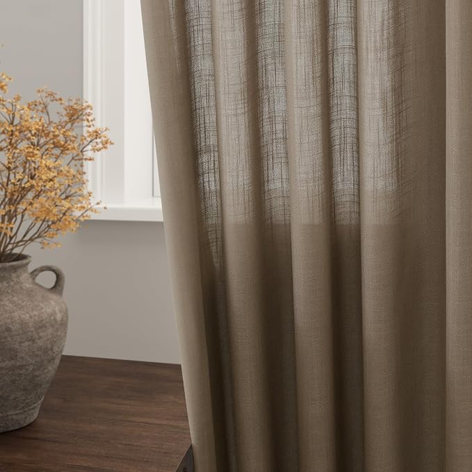Nanspring Dark Taupe Linen Curtains 63 Inches Length 2 Panels Set - Image 2
