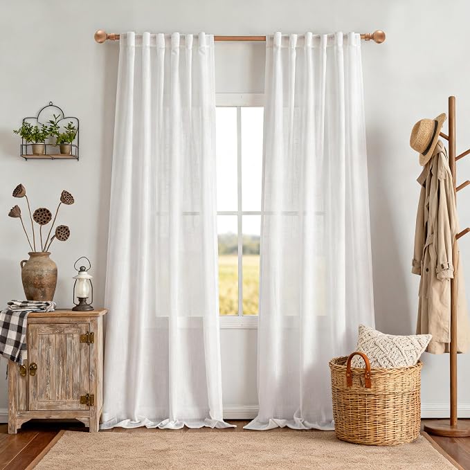 MYSKY HOME 108 Inches Long White Sheer Window Drapes 2 Panel Sets - Image 2