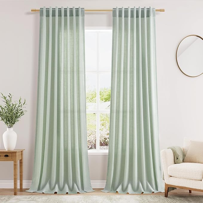Nanspring Aqua Green Linen Curtains Semi Sheer 96 Inches Long 2 Panels Set by Nanspring