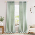 Nanspring Aqua Green Linen Curtains Semi Sheer 96 Inches Long 2 Panels Set by Nanspring