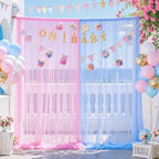 Pink and Blue Backdrop Curtain for Gender Reveal Girl and Boy Party Sheer Tulle - Image 2