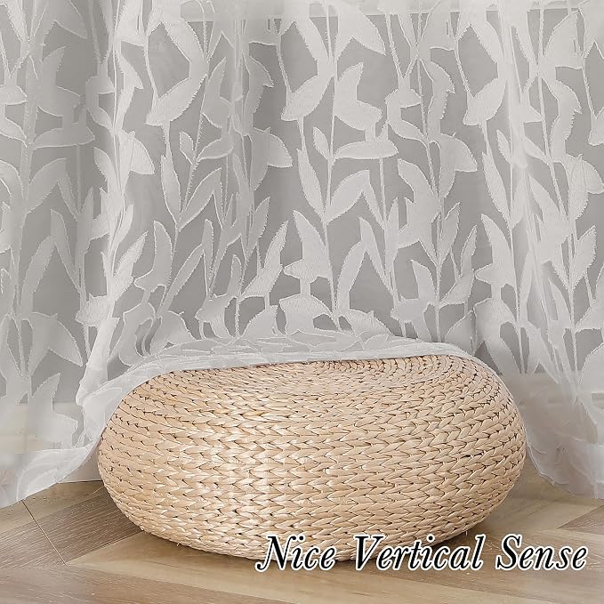 Lecloud Leia Ivory Sheer Curtains 108 Inches Long 2 Panels, Airy Jacquard Leaf - Image 7