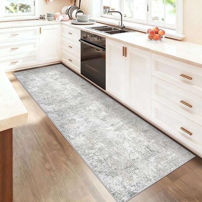 2x7 Runner Rug for Hallway, Washable Modern Abstract Runner Rugs Neutral Soft - Image 3