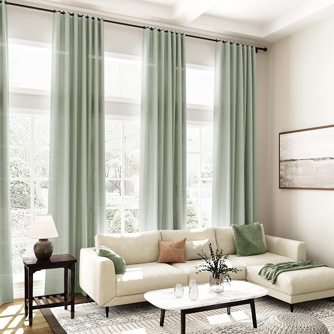 2 Panels Set Sage Green Linen Curtains 126 Inches Long - Image 7