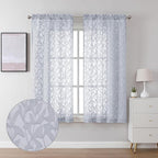 Lecloud Leia Light Grey Sheer Curtains 63 Inch Length 2 Panels, Jacquard Leaf by Lecloud