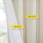 NICETOWN Natural Full Blackout Boho-Chic Linen Curtains 90 inch Long 2 Panels - Image 7