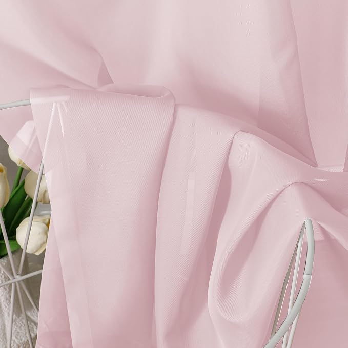 OVZME Blush Pink Sheer Curtains 63 Inches Long 2 Panels - Image 3