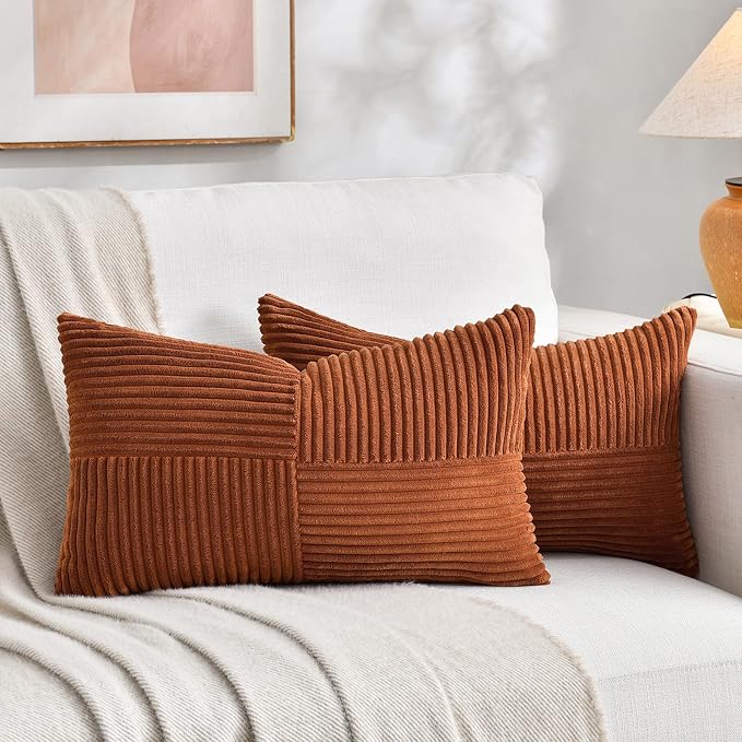 Fancy Homi 2 Packs Rust Long Lumbar Decorative Throw Pillow Covers 16x24 Inch by Fancy+Homi