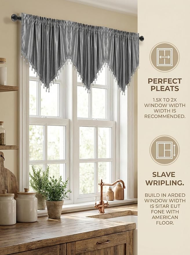 Molaxhome Swag Curtain 51 inch Length Rod Pocket Scalloped Curtain Valance - Image 5