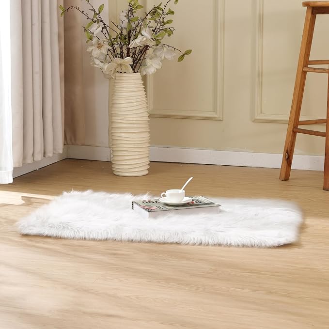 ORINOVA White Faux Sheepskin Shag Fur Rug Washable Area Rugs - Image 6