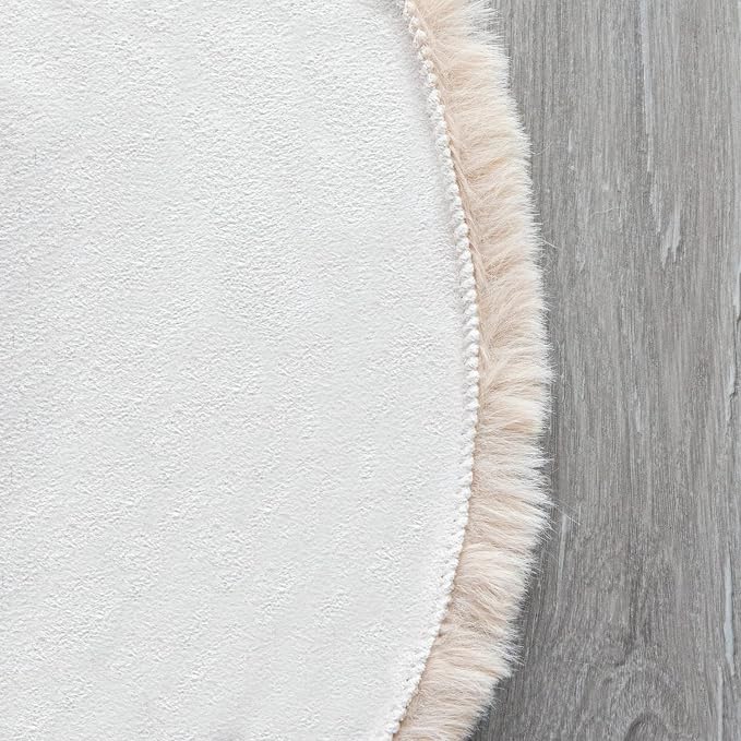 ORINOVA Light Brown Beige Plush Faux Rabbit Shaggy Fur Area Rugs - Image 5