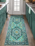 SERISSA Boho Washable Runner Rug, 2x5 Rug Runner Non-Slip Vintage Teal Hallway by SERISSAHomeDecorCollection