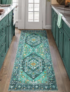 SERISSA Boho Washable Runner Rug, 2x5 Rug Runner Non-Slip Vintage Teal Hallway by SERISSAHomeDecorCollection