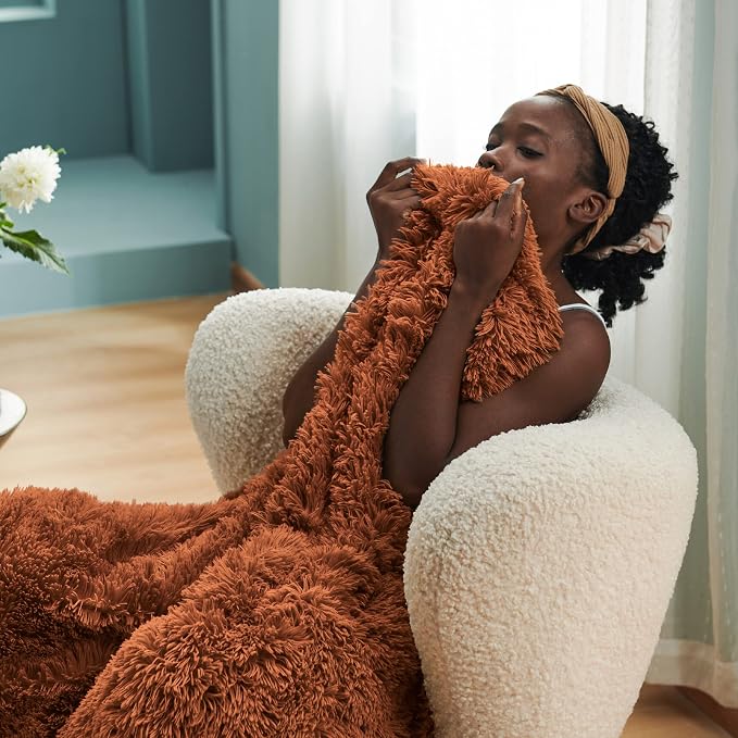 Bedsure GentleSoft Fuzzy Sherpa Faux Fur Twin Blanket Burnt Orange Cozy Gifts - Image 8