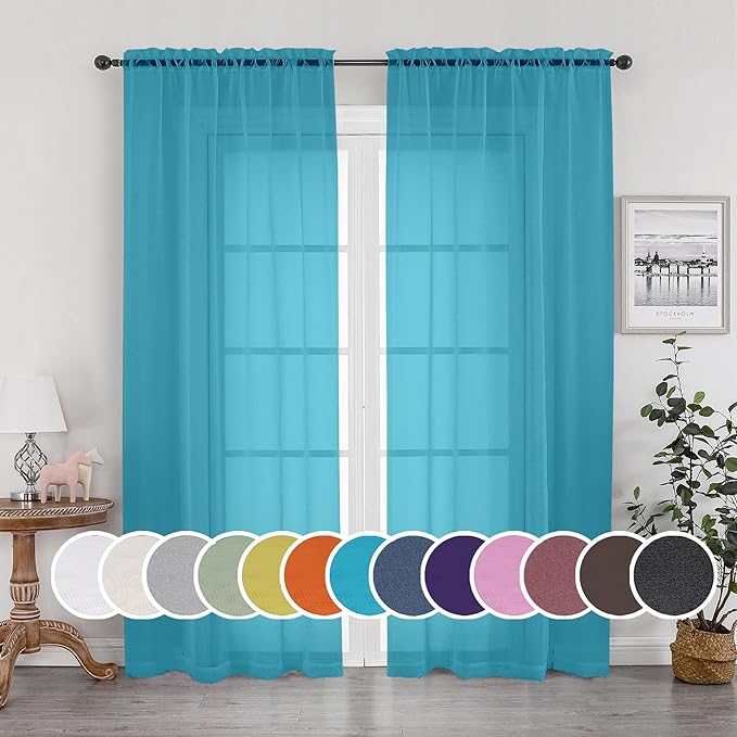 OWENIE Turquoise Blue Sheer Curtains, Sheer Curtains 84 inch Length 2 Panels Set by OWENIE