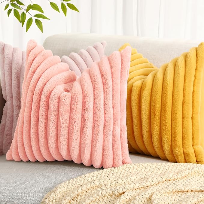 decorUhome Summer Cozy Faux Fur Throw Pillow Covers 18x18 Set of 2 Decorative - Image 7