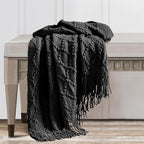 BOURINA Black Throw Blanket 50 x70 Inches Jacquard Argyle Throw Textured Solid - Image 5