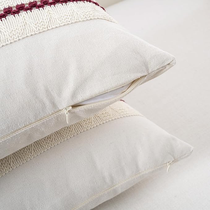 Fancy Homi Set of 1 Burgundy Boho Big Decorative Throw Pillow Covers 24x24 Inch - Image 3