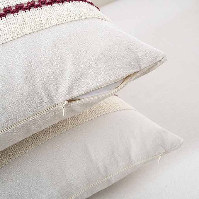 Fancy Homi Set of 1 Burgundy Boho Decorative Throw Pillow Covers 22x22 Inch - Image 3