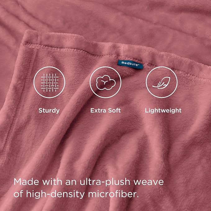 Bedsure GentleSoft Fleece Blankets Twin Size Dusty Rose - Image 4