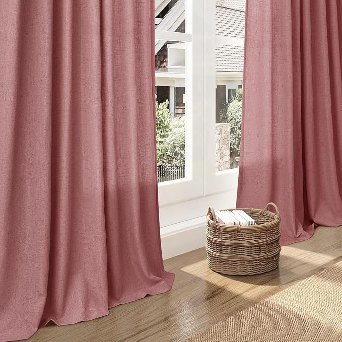 Canyon Rose Linen Curtains for Living Room 126 Inches Long Light Filtering Semi - Image 5