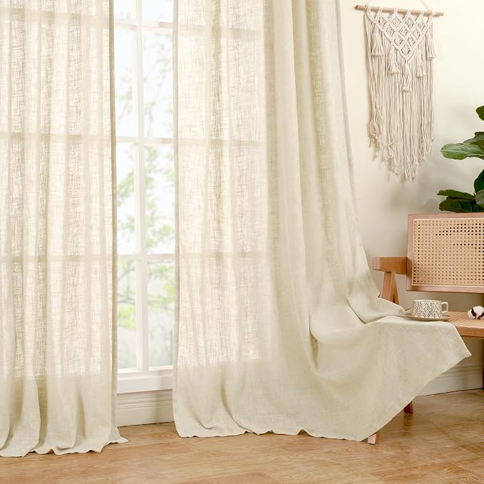 LAMIT Beige 72 inch Linen Curtains 2 Panels Set - Image 8