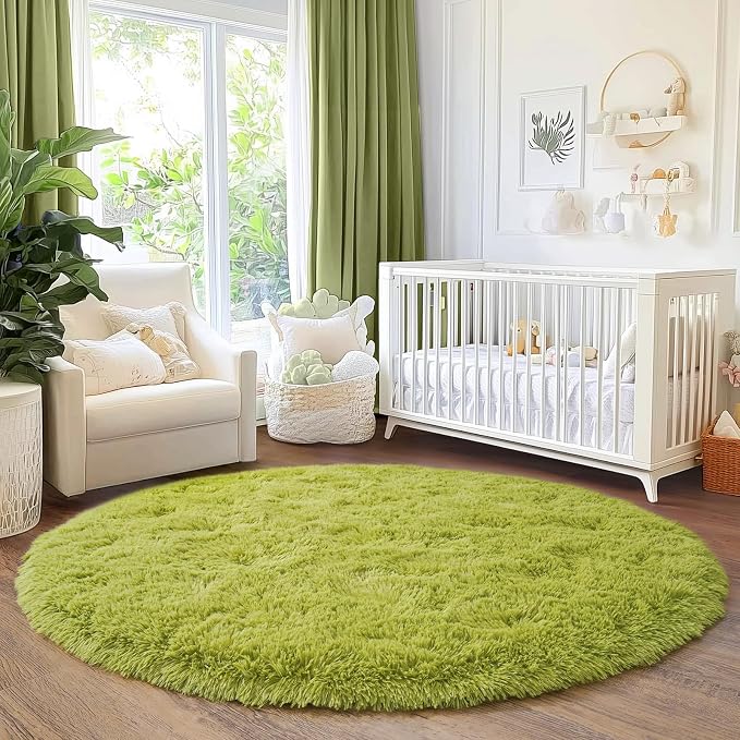 6‘x6’ Grass Green Round Rug for Bedroom, Ultra Soft Fluffy Circle Rug for Kids - Image 2