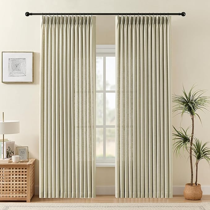 IVAPUPU Pinch Pleated Linen Curtains 90 Inches Long 2 Panels by IVAPUPU