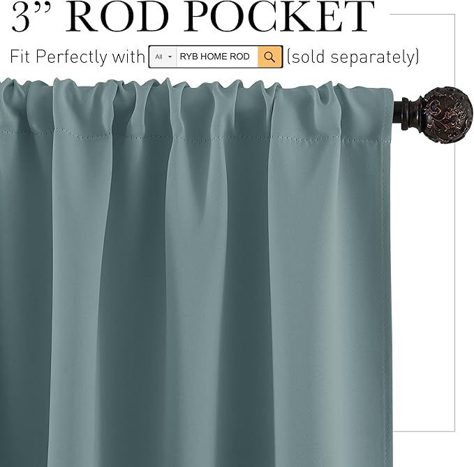 RYB HOME Short Dusty Blue Blackout Curtains - Image 2