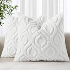 decorUhome Throw Pillow Covers 18x18 Inch Set of 2, Soft Plush Faux Wool White by decorUhome