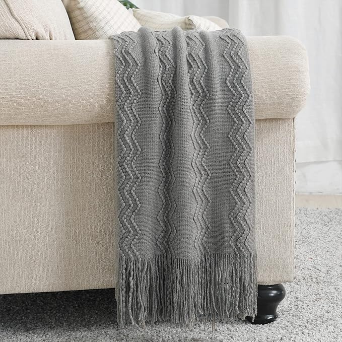 BOURINA Greyish Throw Blanket 50x60 Inches Throw Textured Solid Soft Sofa Couch - Image 3