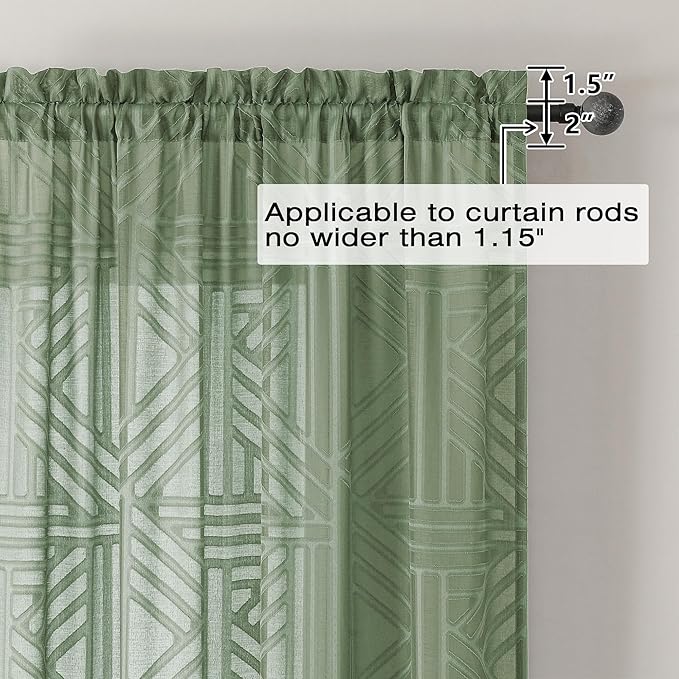 Simplebrand Sage Green Semi Sheer Curtains 96 Inches Long 2 Panels, Light - Image 4